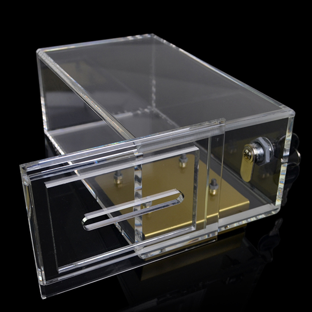 Professional Transparent Acrylic Safe Chips Metal Bank Double Security Casino Money Poker Tips Case Table Coin Toke Box