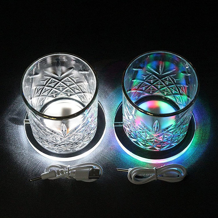 LED Car Coaster Light Up Coasters LED Beer Drink Mat Car LED Bottle Light Bottle  Acrylic Luminous Coasters for USB Party Bar