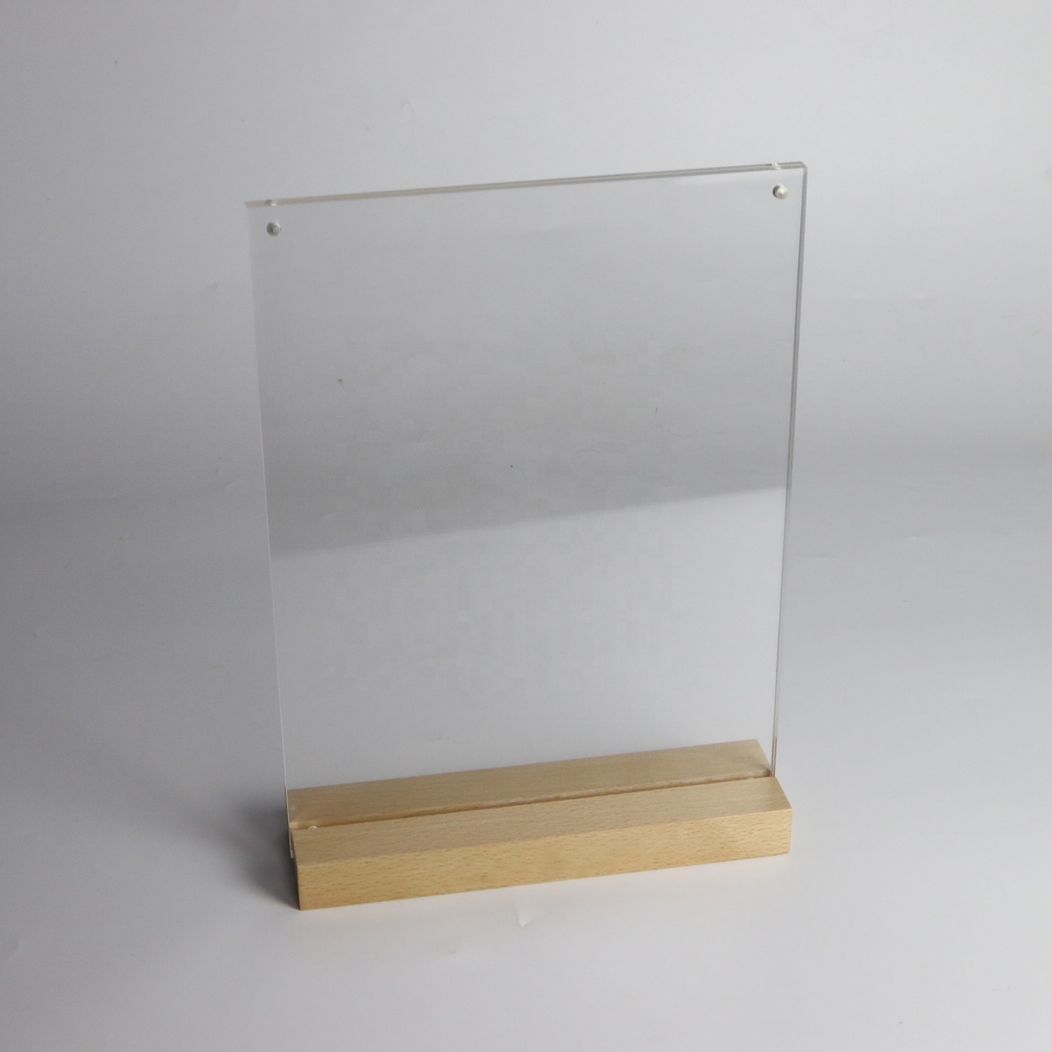 Plastic advertising tag sign card display stand wooden base table desk acrylic menu holder standee