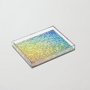 8" x 6.25" Rectangular Small Size Holographic Rainbow Ombre Glitter Thick Acrylic Tray with Polished Edge