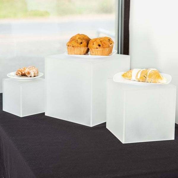 Wedding Cafeteria Party Buffet Decoration Plastic Food Display Stand Frosted Clear Acrylic Cube Riser