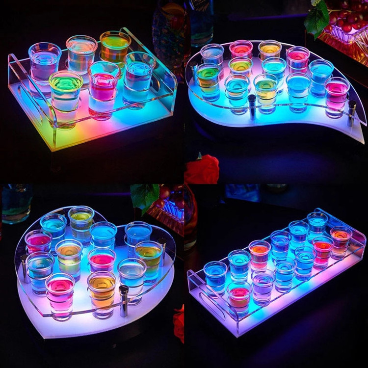 LED Luminous Rechargeable Cup Holder Acrylic Lighted 12 Glasses Cocktail Display Stand VIP Nightclub Shot Glass Service  Tray