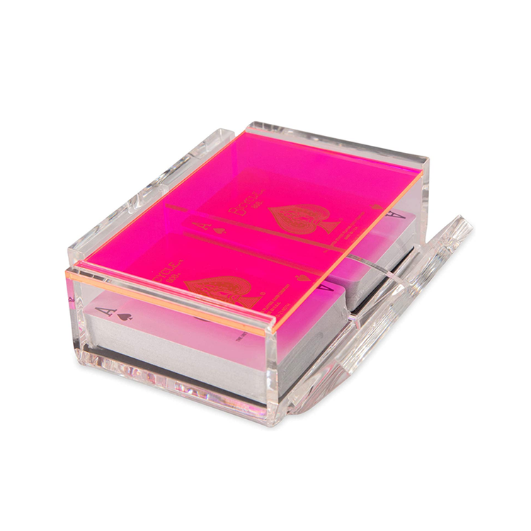 Acrylic Canasta Card Holder Tray 2 Decks of Playing Cards Acrylic Box with Sliding Lid and Revolving Base