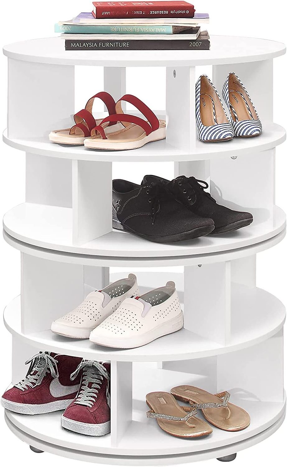 Multifunctional 360 Rotating 4-Tier Revolving Acrylic Shoes Display Shoe Rack Storage Organizer