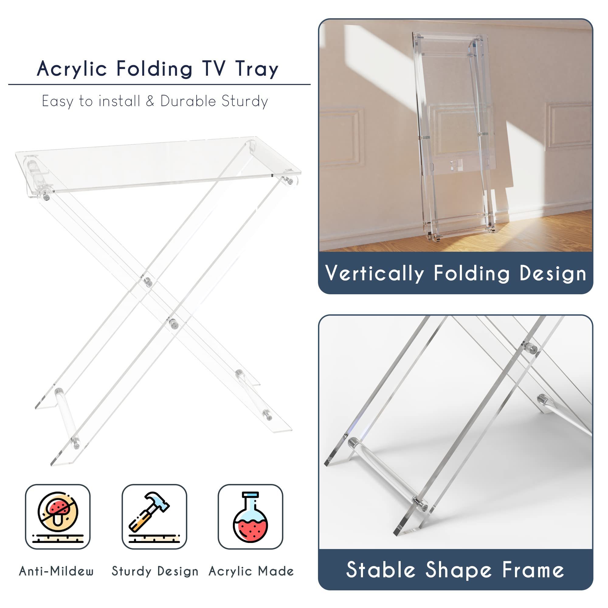 Lucite Folding Tray Table Crystal Clear Acrylic Modern Chic Accent Desk Kitchen and Bar Serving Table