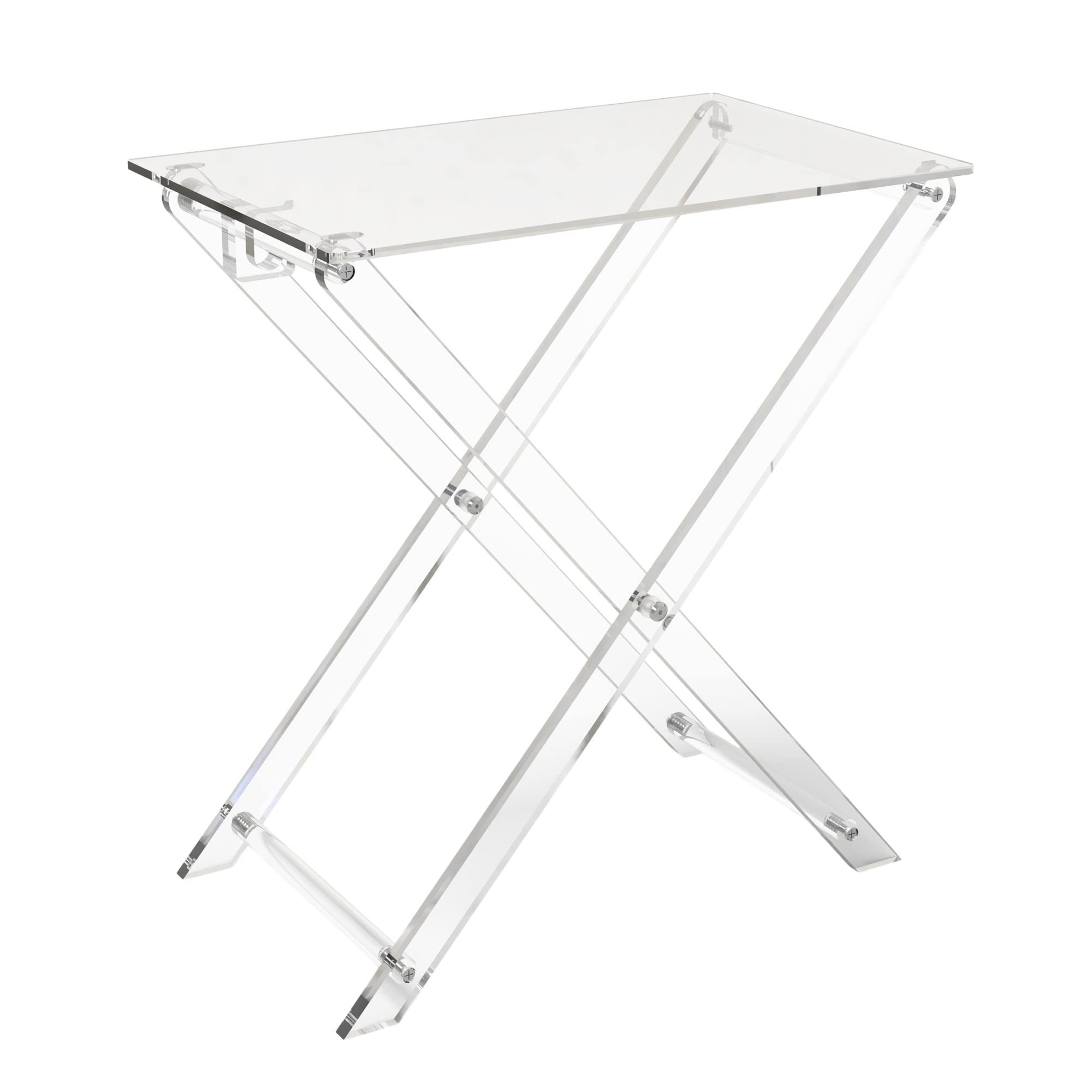 Lucite Folding Tray Table Crystal Clear Acrylic Modern Chic Accent Desk Kitchen and Bar Serving Table