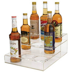 9 Slots Plexiglass Wine Bottle Display Rack Acrylic Step Liquor Bottle Display