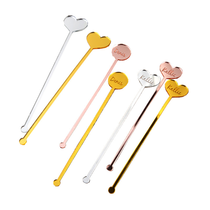 gold laser etched perspex Wedding Drinks Stir sticks laser cut love heart Engraved acrylic mirrored wedding Drink Stirrers