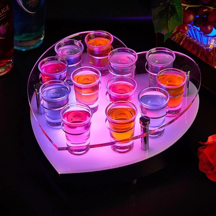 LED Luminous Rechargeable Cup Holder Acrylic Lighted 12 Glasses Cocktail Display Stand VIP Nightclub Shot Glass Service  Tray