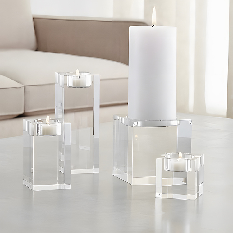 Square Clear Crystal Candle Holder Candlesticks Acrylic Tea Light Candle Holders