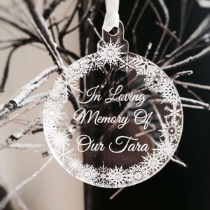 personalised Xmas tree decoration clear acrylic bauble 3mm thick round plexiglass Christmas ornament with engraved name