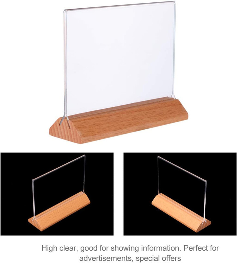 A6 Clear Blank Acrylic Sign Holder with Wooden Base Table Place Card Stand Menu Number Display Holder for Wedding Business