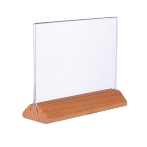 A6 Clear Blank Acrylic Sign Holder with Wooden Base Table Place Card Stand Menu Number Display Holder for Wedding Business