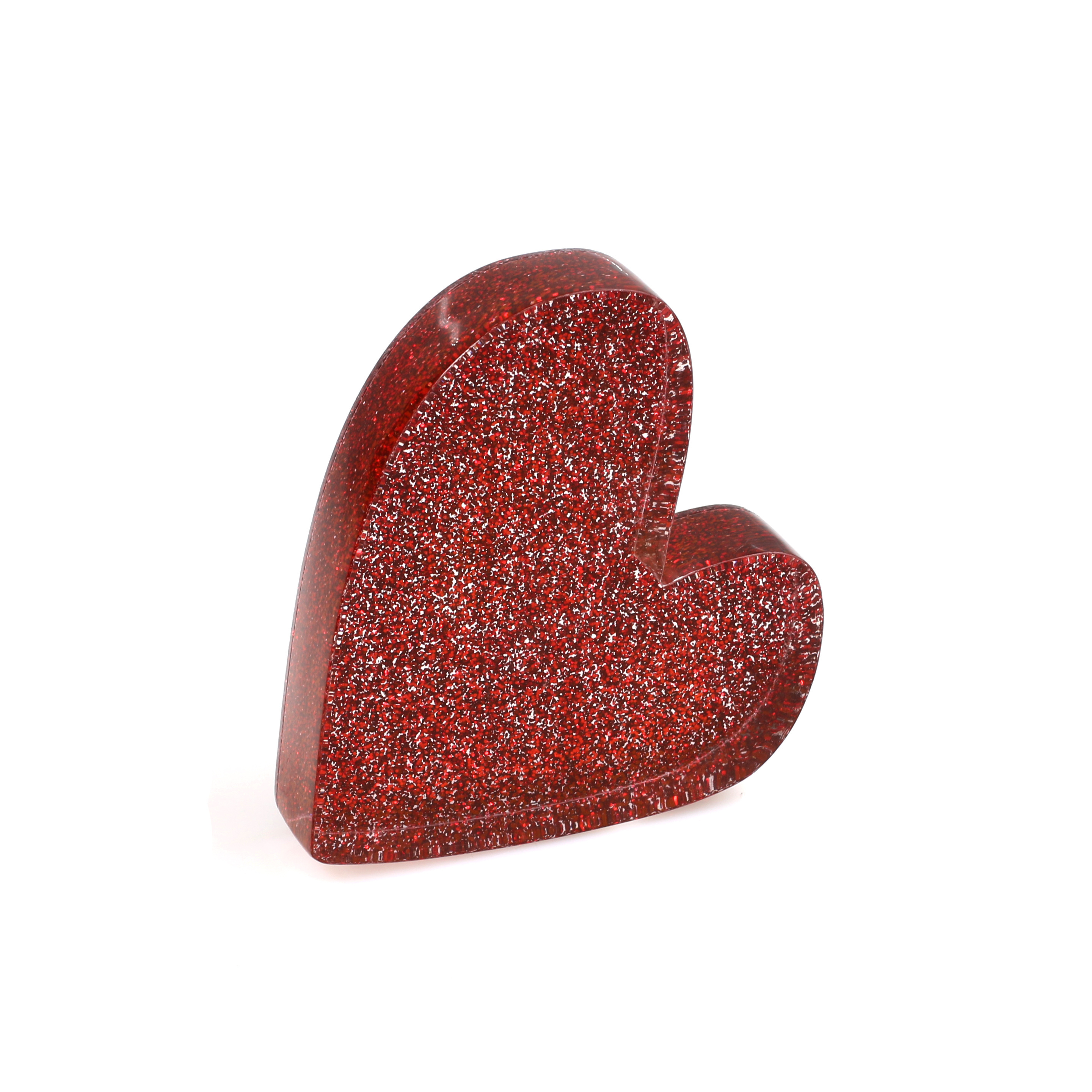 Customizable Solid Acrylic Heart Shape Block Paperweight Red Glitter Crystal Thick Blank Block