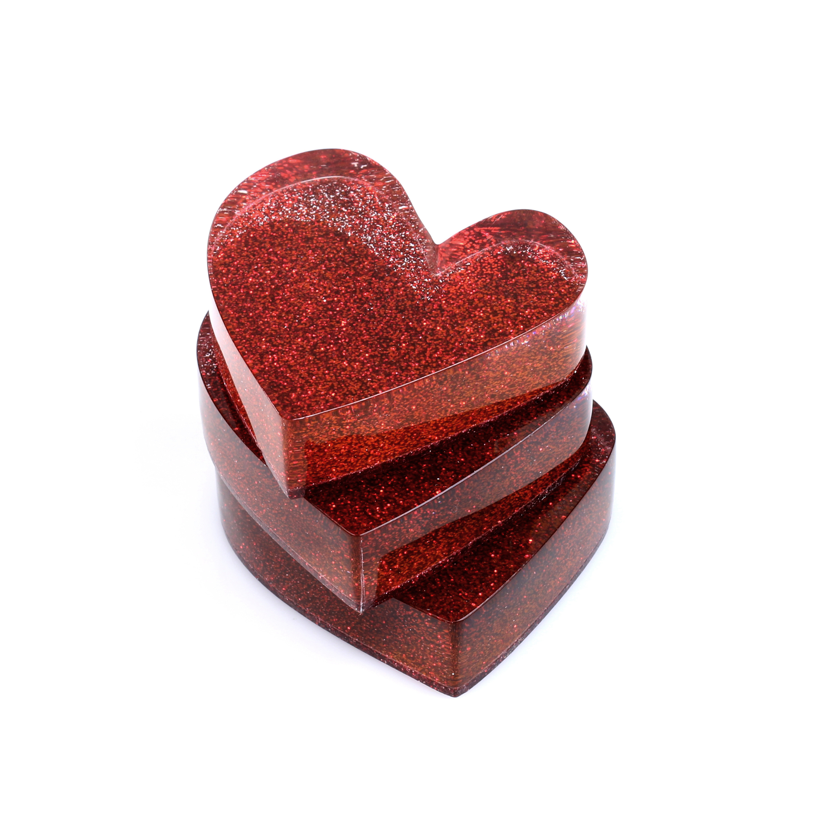 Customizable Solid Acrylic Heart Shape Block Paperweight Red Glitter Crystal Thick Blank Block