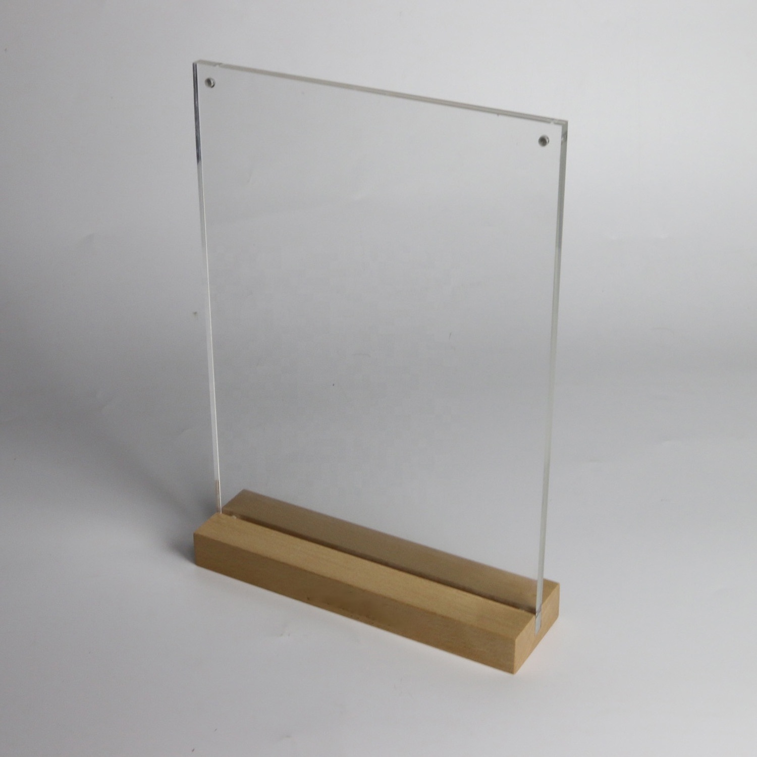 Plastic advertising tag sign card display stand wooden base table desk acrylic menu holder standee