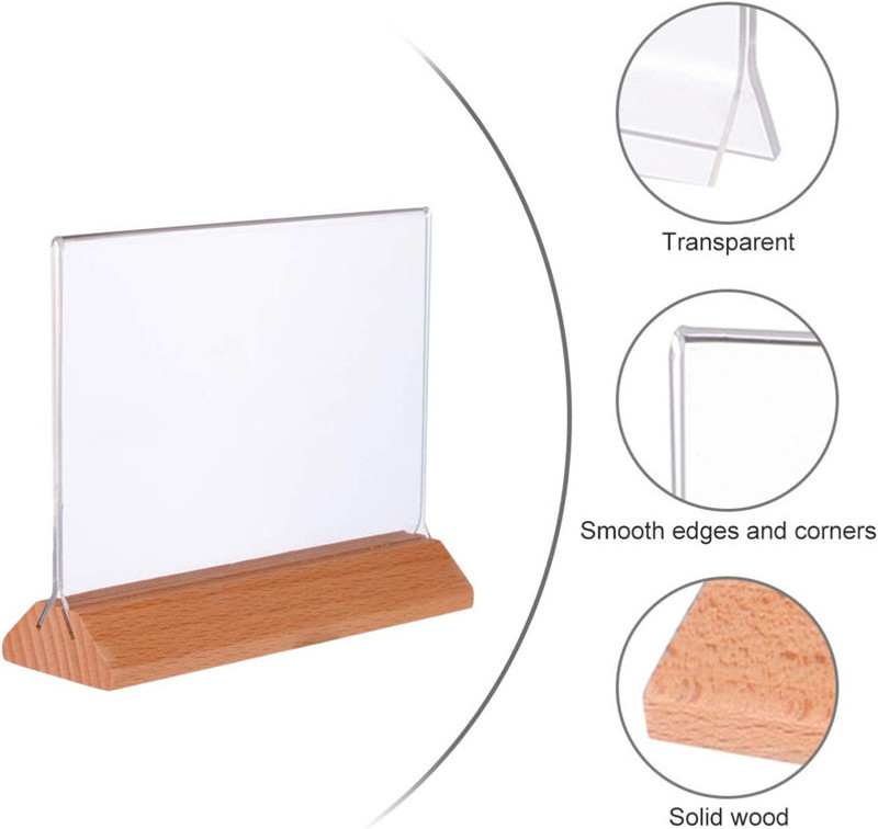 A6 Clear Blank Acrylic Sign Holder with Wooden Base Table Place Card Stand Menu Number Display Holder for Wedding Business