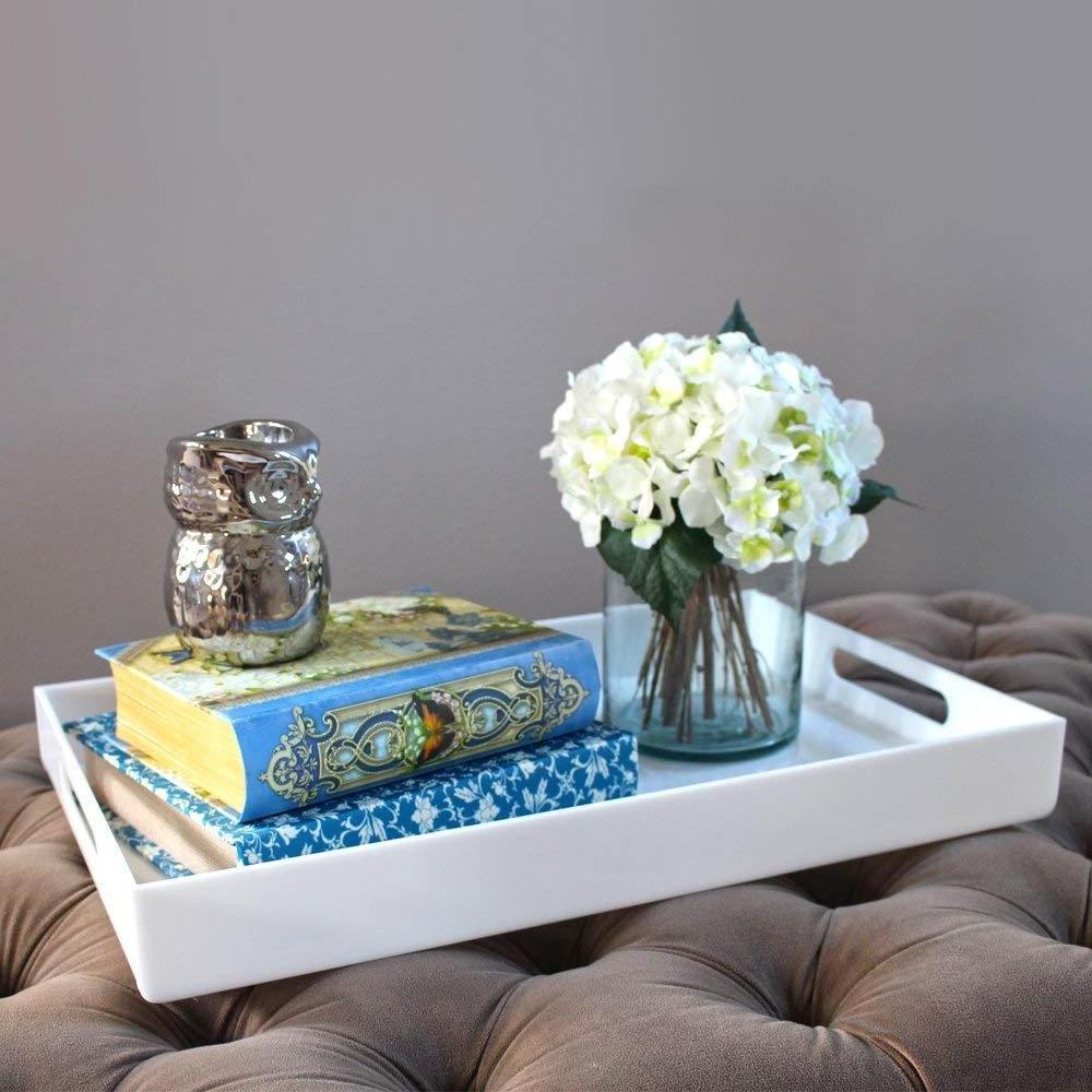 Glossy Solid Lacquered Sturdy Acrylic Serving Tray with Handles Cosmetics Organizer Vanity Table Decorative Tray