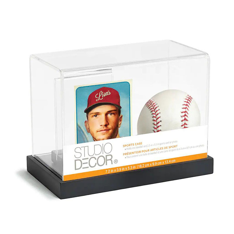 perspex acrylic single Memorabilia Baseball and Card display case Clear acrylic Baseball Photo Display Case with black MDF base