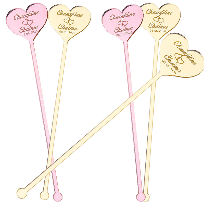 gold laser etched perspex Wedding Drinks Stir sticks laser cut love heart Engraved acrylic mirrored wedding Drink Stirrers