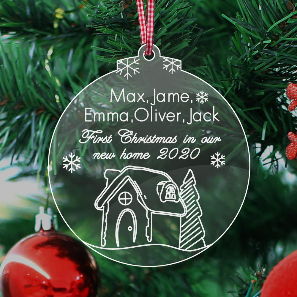 personalised Xmas tree decoration clear acrylic bauble 3mm thick round plexiglass Christmas ornament with engraved name