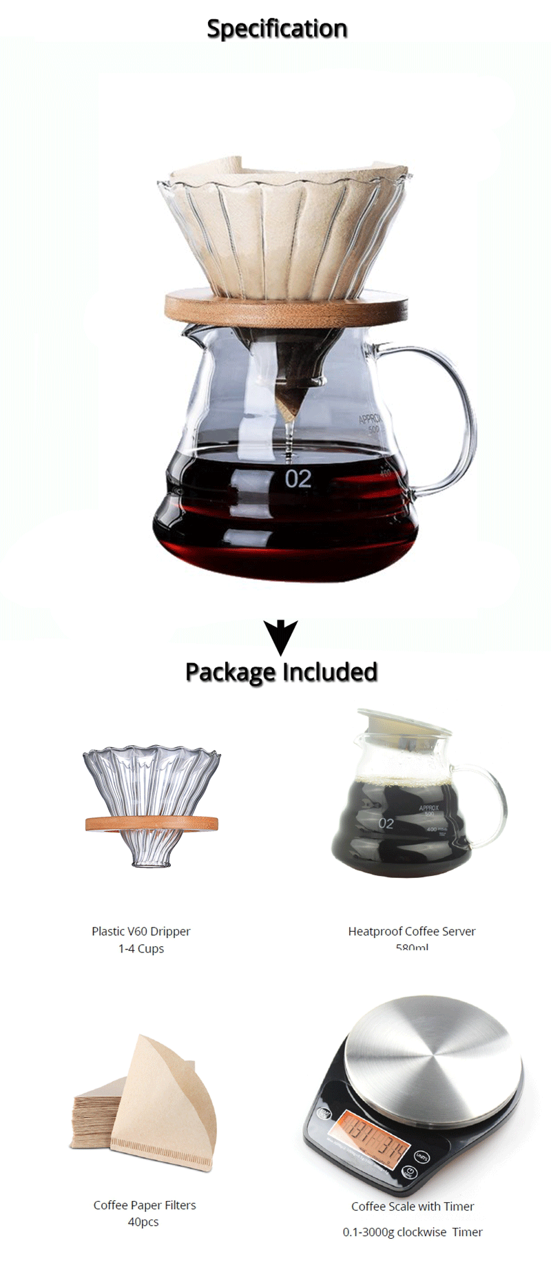 SJB106 Clear Standard Coffee Carafe Drip Pour Over Coffee Server Pot 02 300ml Glass Coffee Server