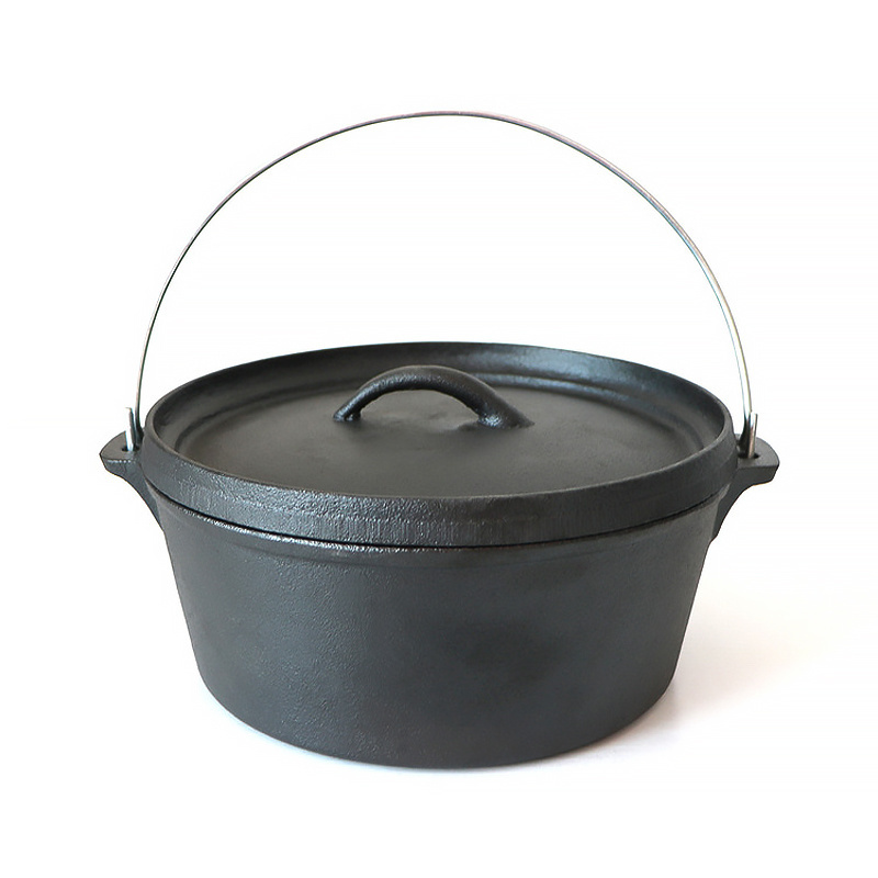 SJP070 Outdoor Camping Kitchen ware black dutch oven soup cooking pot cast iron casserole Cookware