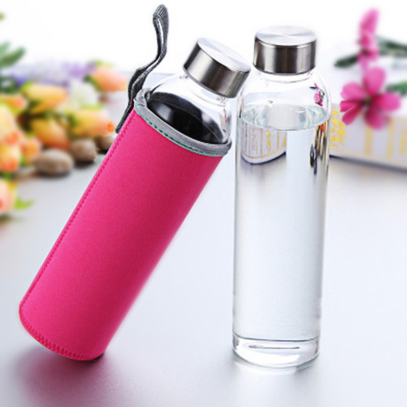 SJB066 wholesale straight side cylinder voss glass water bottle mineral water glass bottle with cap