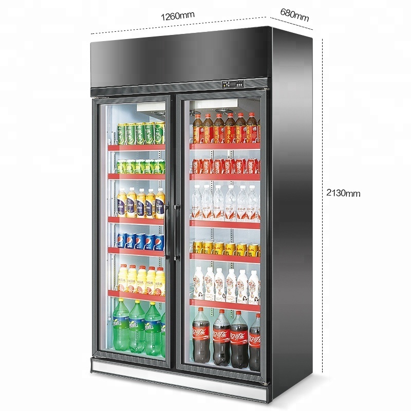 Upright Showcase Fridge Cooler of 2 door glass vertical freezer for soft drink beer pepsi cola