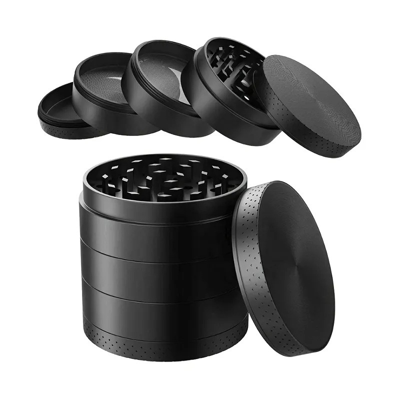 Portable Mini Five Layer Part Tobacco Smoke Manual Black Metal 2.2 Inches Herb Grinder for Smoking