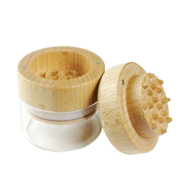 VA Wholesale High Quality 48MM Herb Grinder Custom Hemp Glass Jar with Wooden Grinder