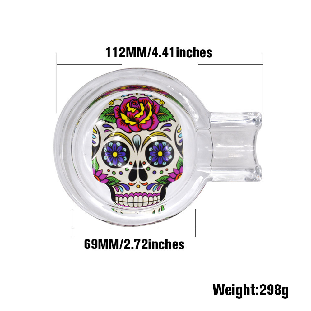 Custom Pocket Glass Printed Smoking Colored Round Cigar Car Skull Ashtray Stand