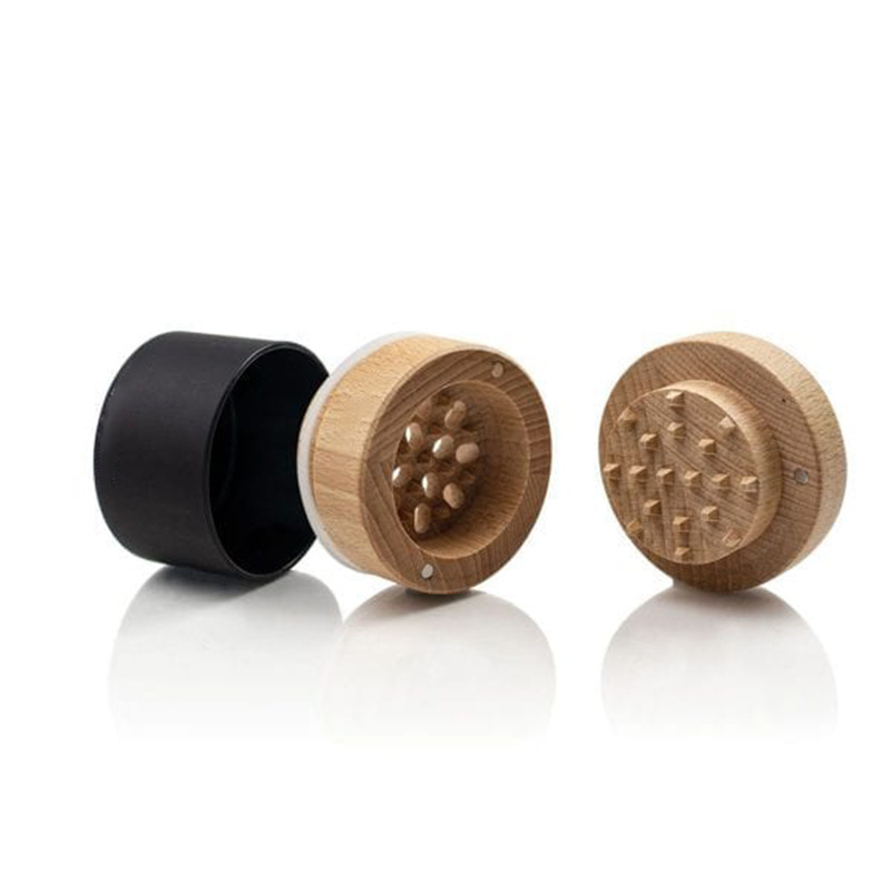 VA Wholesale High Quality 48MM Herb Grinder Custom Hemp Glass Jar with Wooden Grinder