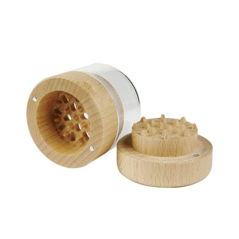 VA Wholesale High Quality 48MM Herb Grinder Custom Hemp Glass Jar with Wooden Grinder