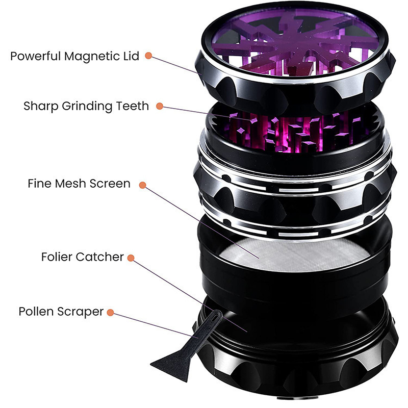 Burnisher Grinder Mechanical Custom Aluminium Window Grinders 4 Layer Smoking Herb Grinder Custom Logo