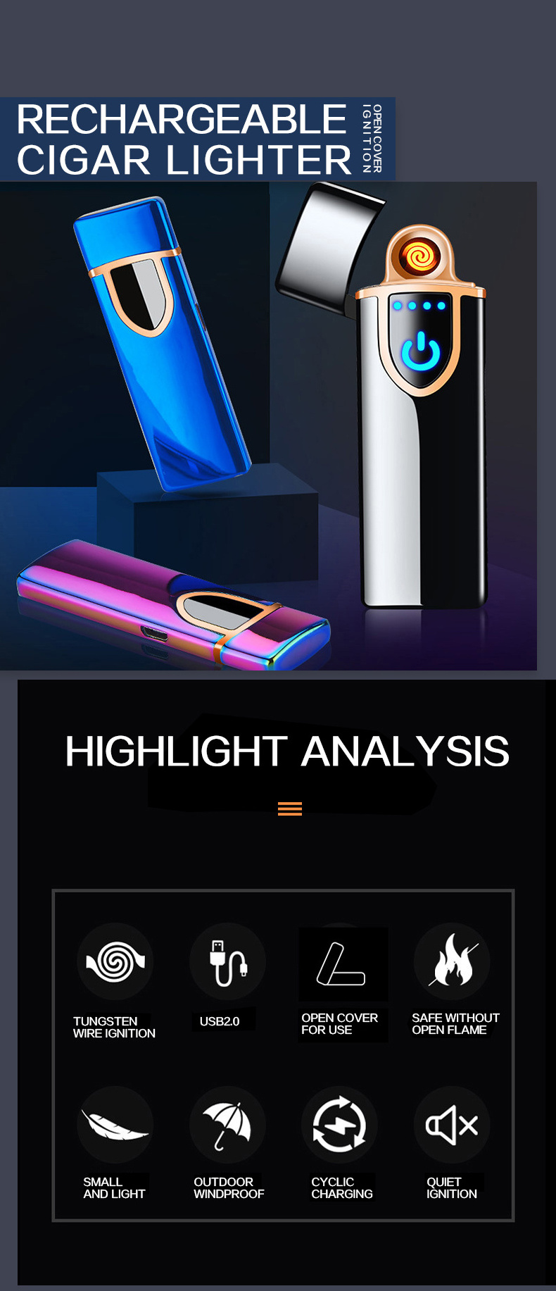 Double Arc Pulse Lighter USB Charging Creative Lighter Metal Personality Lighter Laser Engraving Wholesale