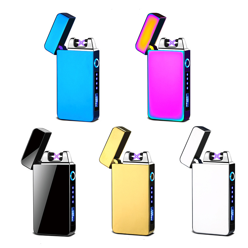 new Customize Logo Boyfriend Gift Double Arc Windproof Cigarette Lighter Portable Electricity Display Usb Charging Lighter