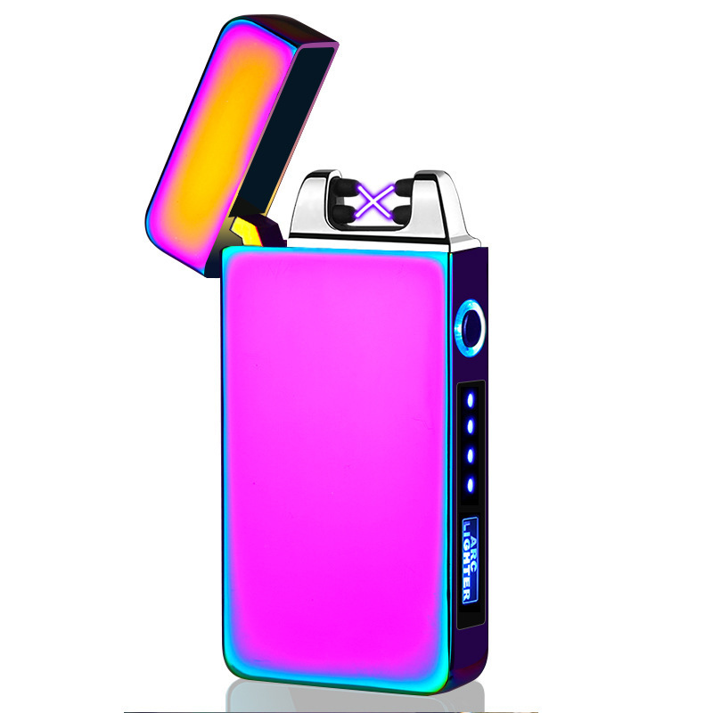 new Customize Logo Boyfriend Gift Double Arc Windproof Cigarette Lighter Portable Electricity Display Usb Charging Lighter