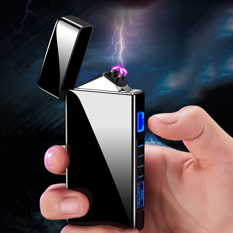 Hot sale Custom Plasma Cheap Windproof Custom Dual Arc Lighter With Battery Display Notch electronic lighter