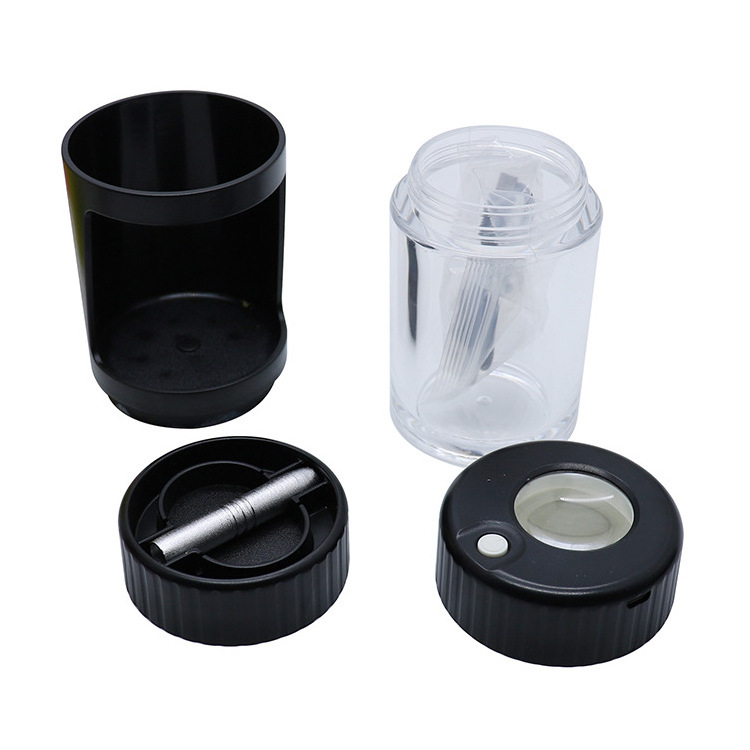 Custom Package and Logo Unique design Air Tight LED Magnifying JAR Herb Stash Jar MAG Jar with Herb Grinder