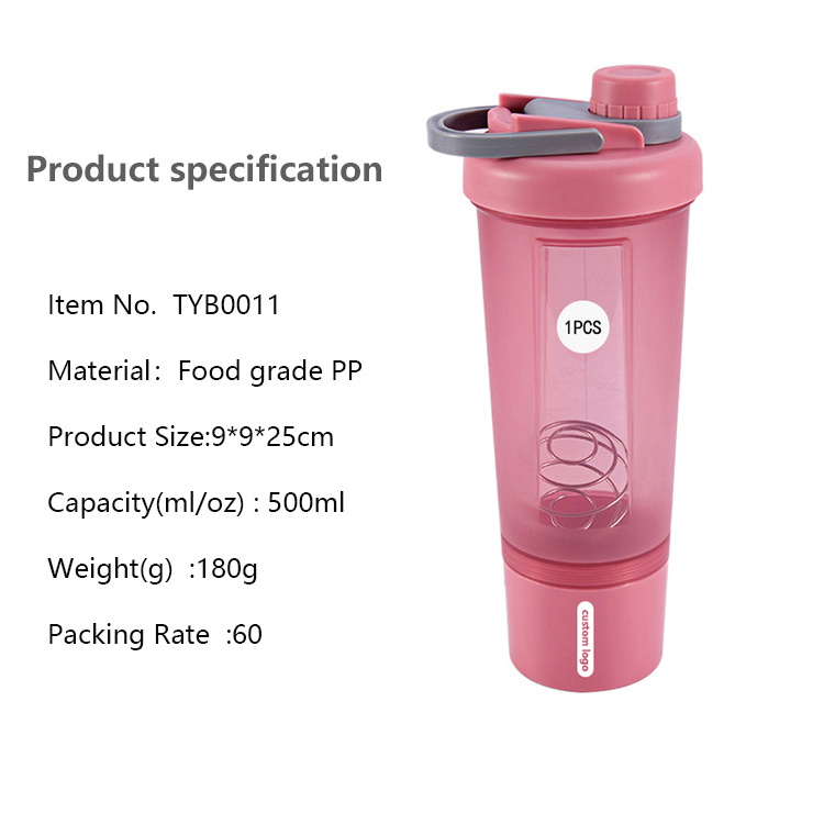 One Piece Custom 500ml Promotional Eco Friendly Fitness Gym PP Powder Whey Protein Shake Cup Sport Shaker Water Bottle