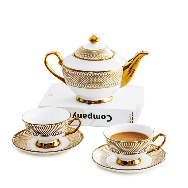 Coffee Pot Gold Rim Ceramic Coffee Tea Set Porcelain Afternoon Tea Pot And Tea Cup Set