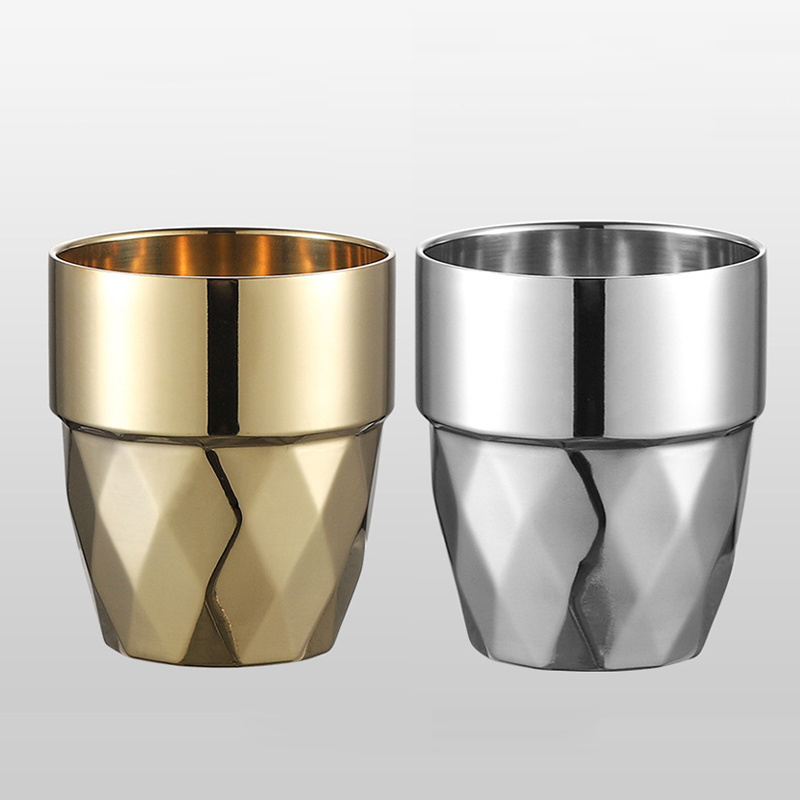 Metal Diamond Pattern Hammer Pattern Coffee Cups Double Wall Stainless Steel Tumbler Drinking Cup