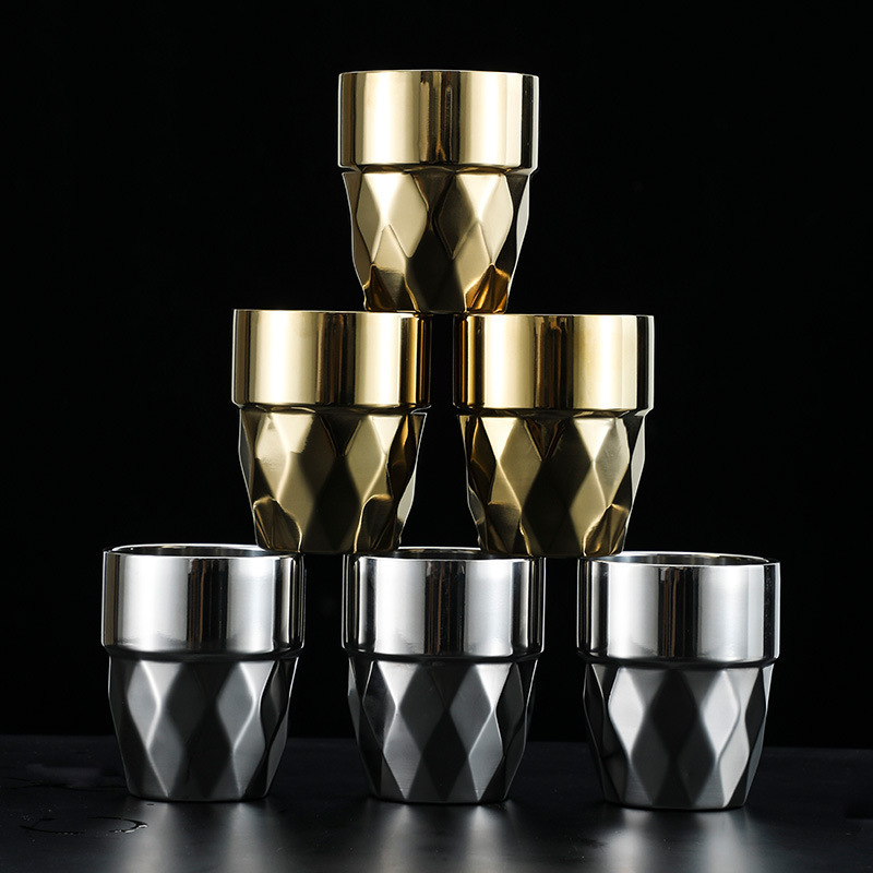 Metal Diamond Pattern Hammer Pattern Coffee Cups Double Wall Stainless Steel Tumbler Drinking Cup