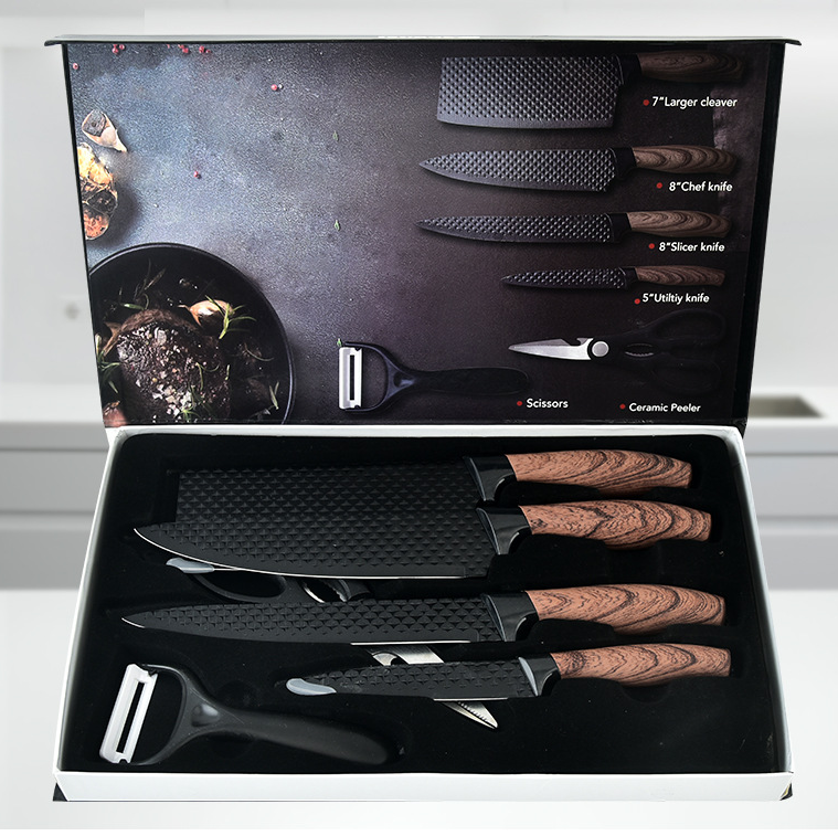 6 pcs Stainless steel diamond pattern covered handle 6-piece household kitchen knife set