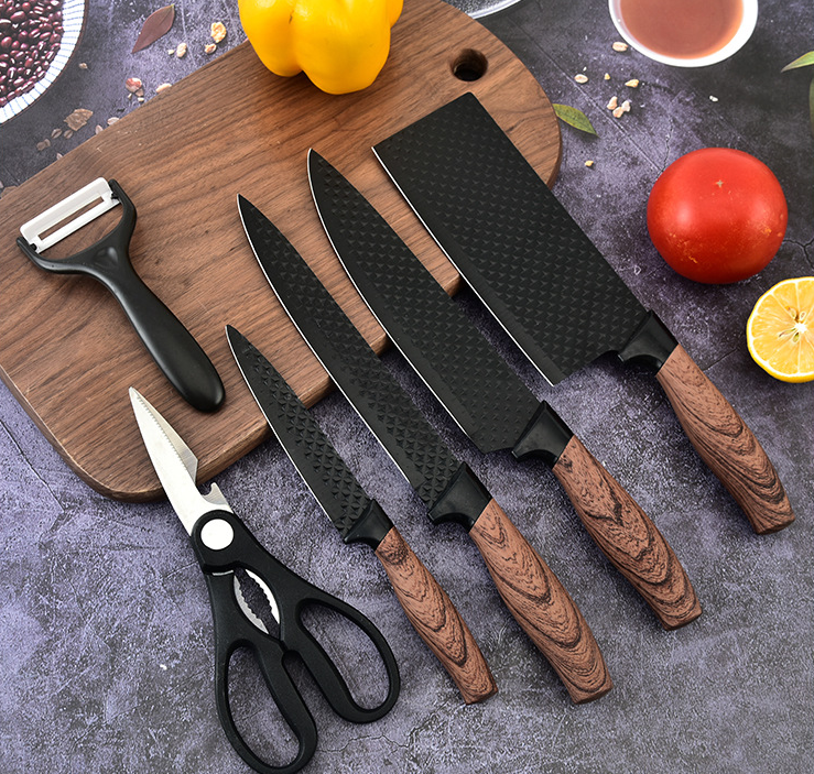 6 pcs Stainless steel diamond pattern covered handle 6-piece household kitchen knife set