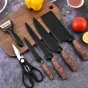 6 pcs Stainless steel diamond pattern covered handle 6-piece household kitchen knife set