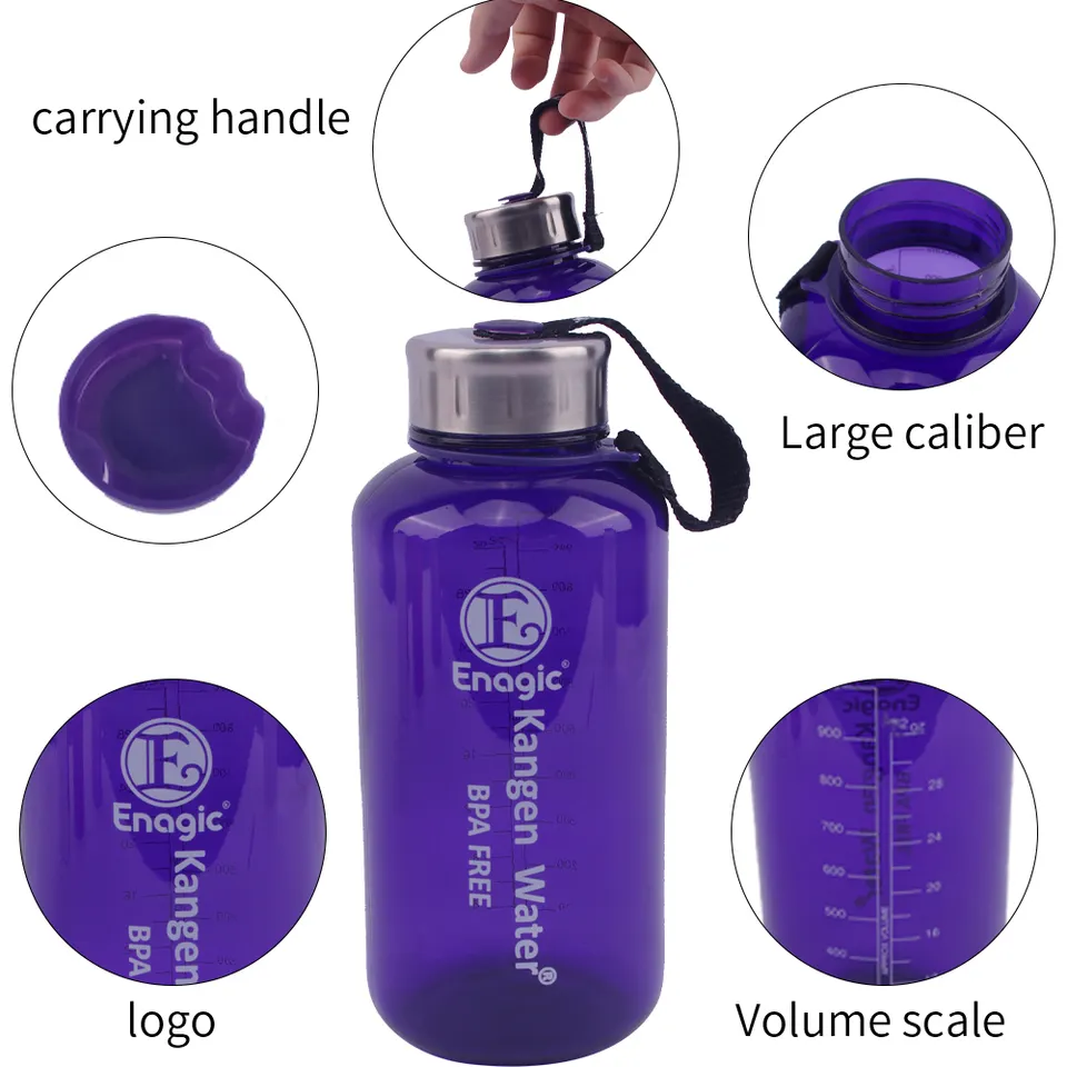 Durable 1 Liter Plastic Tritan Alkaline Kangen Water Bottle with widen nylon rope