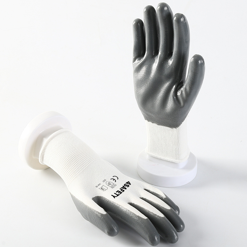 Factory Direct Sale White/Gray Polyester Liner Multi Flex Nitrile Coated Working Gloves