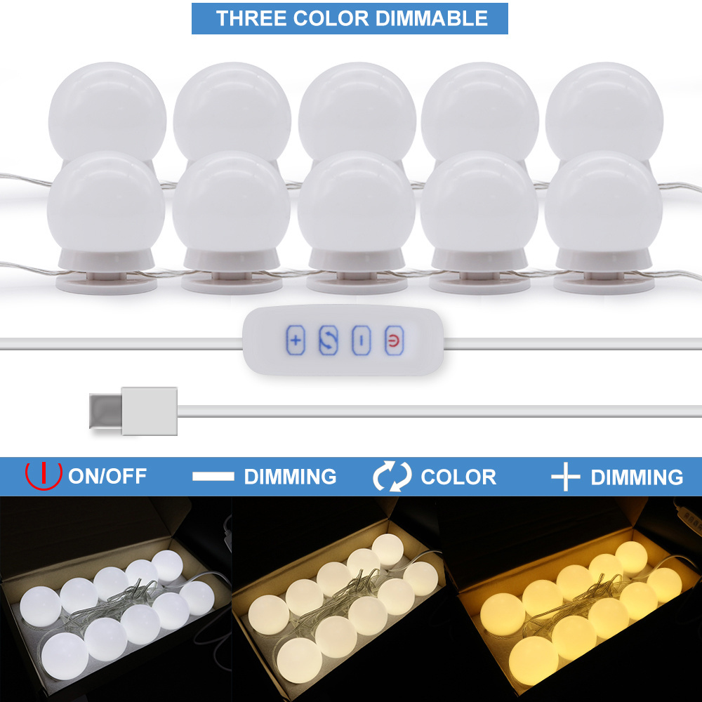 Hollywood Style USB Vanity Lights 10PCS LED Bulb Dimmable Makeup Mirror Light For Dressing Table